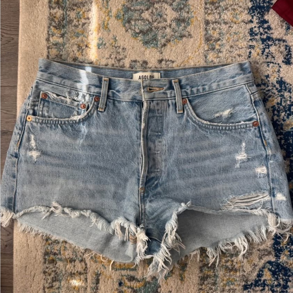 Agolde Women's Frayed Jean Shorts - Light Blue